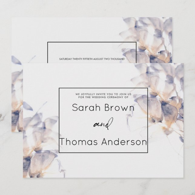 WHITE DAHLIA FLORAL ELEGANT BRIDAL WEDD EINLADUNG (Vorne/Hinten)