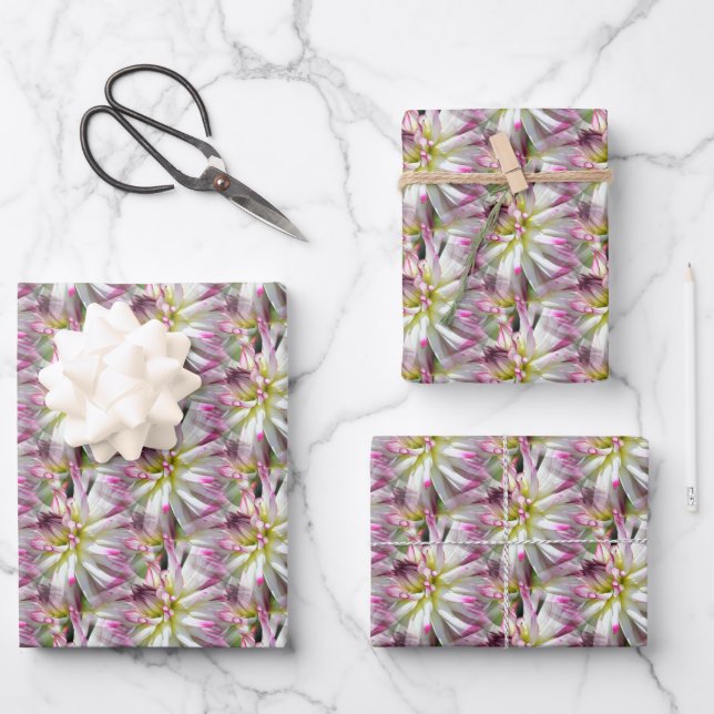 White Dahlia Flower Pattern Nature Geschenkpapier Set (Vorderseite)