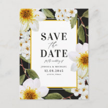 White Dahlia und Spirea Botanical Save the Date