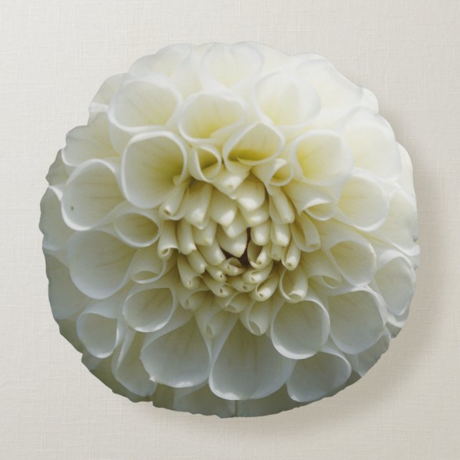 White Dahllia Blume Rundkissen Rundes Kissen (Vorderseite)