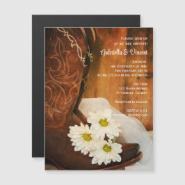 White Daisies and Cowboy Boots Western Wedding Magneteinladung