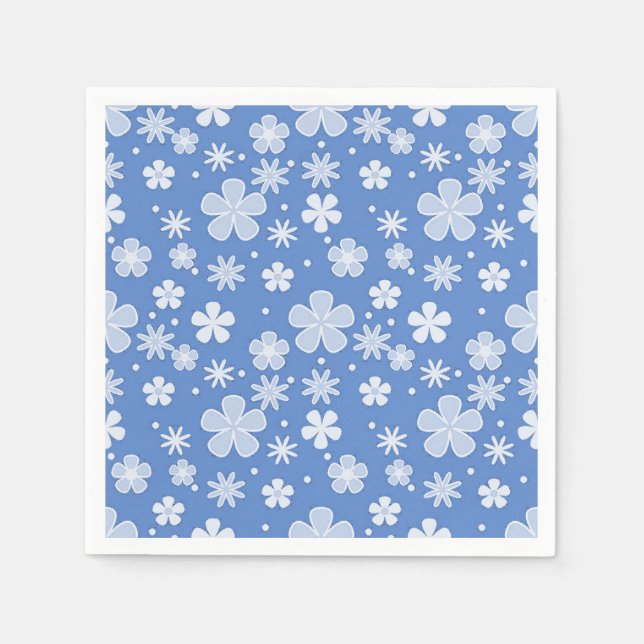 White Daisies and Dots on Blue Serviette (Vorderseite)