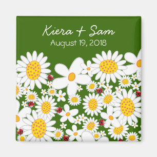 White Daisies and Ladybugs Gift / Rett Date Magnet