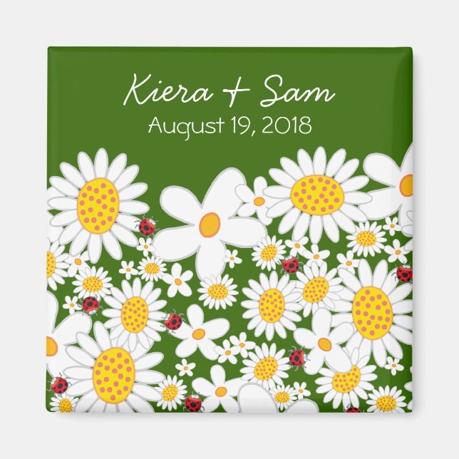 White Daisies and Ladybugs Gift / Rett Date Magnet (Vorne)
