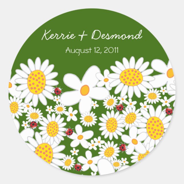White Daisies and Ladybugs Wedding Sticker (Vorderseite)