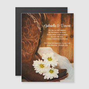 White Daisies Cowboy Boots Wedding Save the Date Magneteinladung