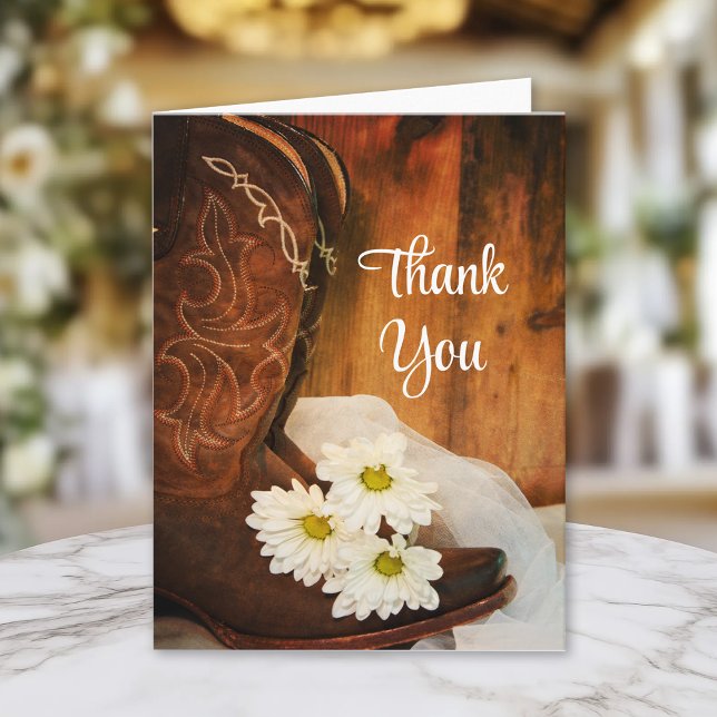 White Daisies Cowboy Boots Western Vielen Dank Dankeskarte (Von Creator hochgeladen)