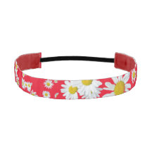 White Daisies Cust. BG Red Headband