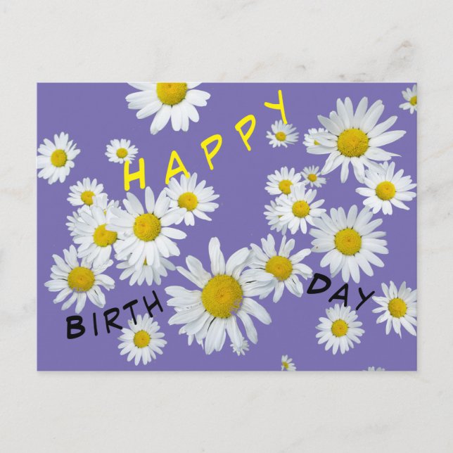 White Daisies Cust. Color Happy Birthday Postcard Postkarte (Vorderseite)