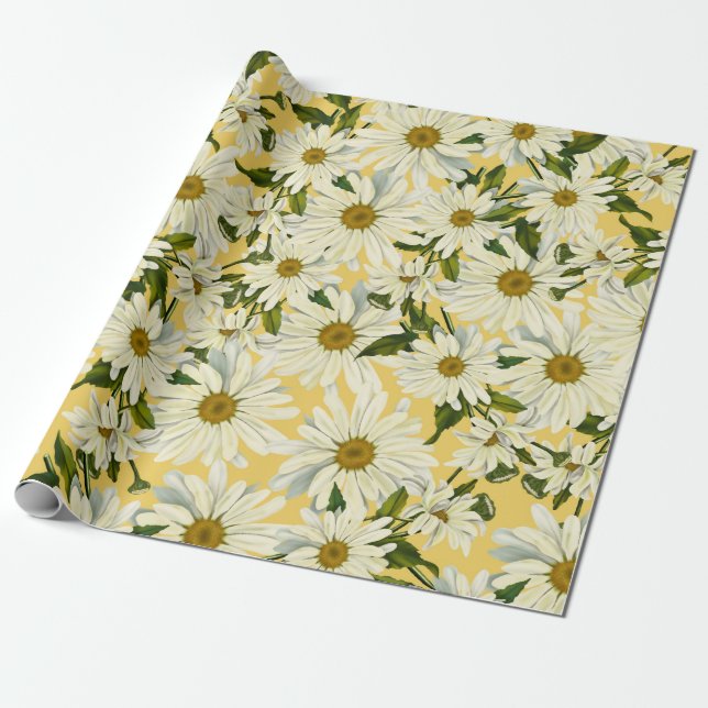 White Daisies Daisy Blume Gelbes Helles Party Geschenkpapier (Ungerollt)