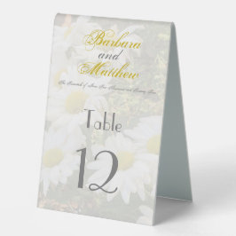 White Daisies Gelb und Gray Script Elegant Tischaufsteller
