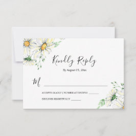 White Daisies Greenery Floral Watercolor Wedding RSVP Karte