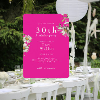 White Daisies Hot Pink Rounded Geburtstagsparty Einladung