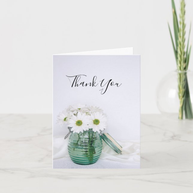 White Daisies in Blue Jar Vase Wedding Vielen Dank Dankeskarte (Vorderseite)
