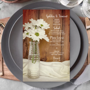 White Daisies in Milk Bottle Barn Wedding Menü