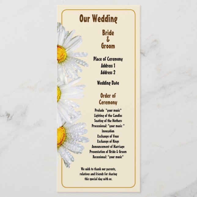 White Daisies in the Rain Wedding Program Programm (Vorderseite)