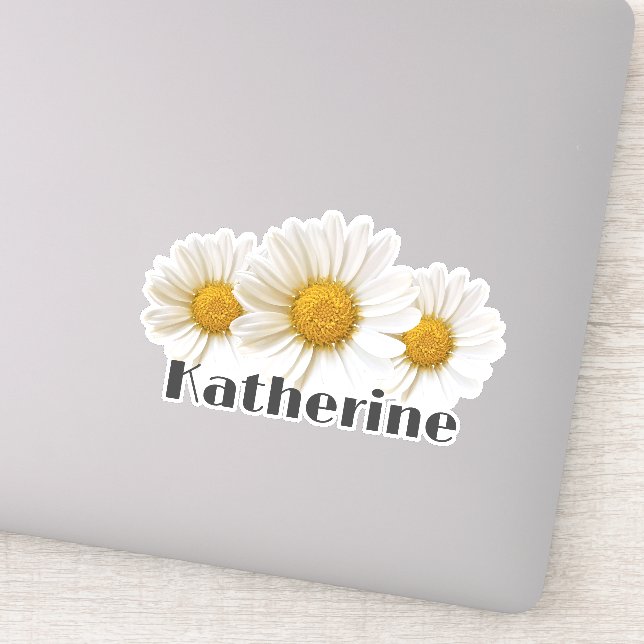 White Daisies Individuelle Name Blumenkontur Aufkleber (Detail)