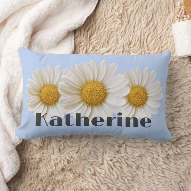 White Daisies Individuelle Name Light Blue Lendenkissen (Decke)