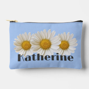 White Daisies Individuelle Name Light Blue Zubehörtasche