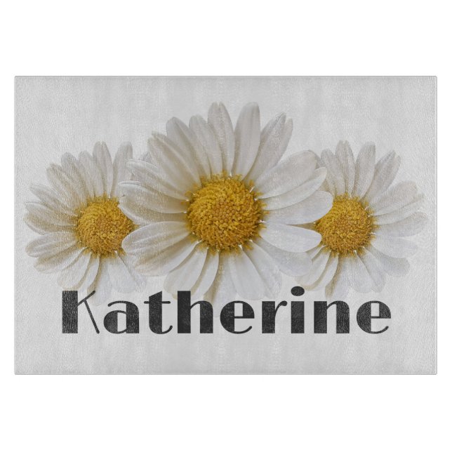 White Daisies Individuelle Name White Floral Schneidebrett (Vorderseite)