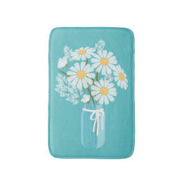 White Daisies Mason Jar auf Aquamarin Badematte
