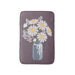 White Daisies Mason Jar auf Plum Lila Badematte