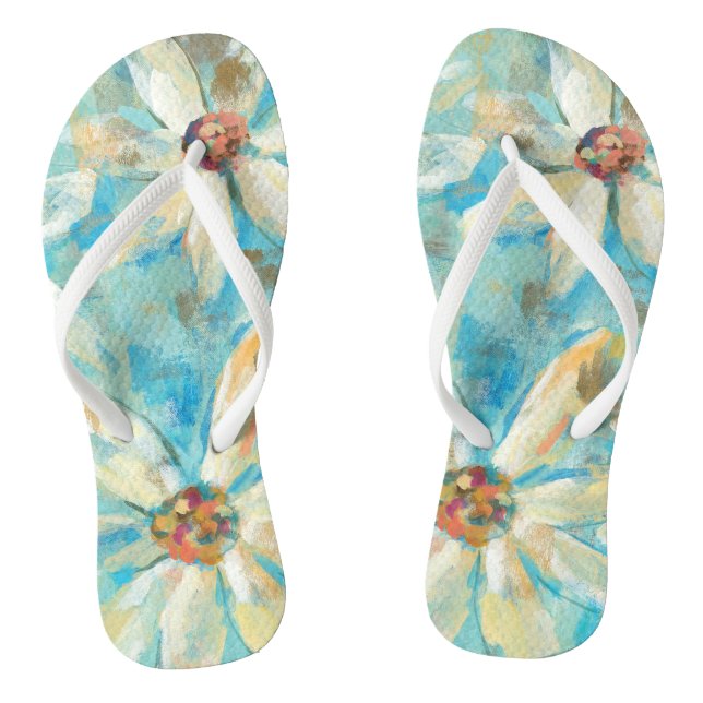 White Daisies on Blue Flip Flops (Fußbett)
