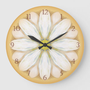 White Daisies on Golden Yellow Große Wanduhr