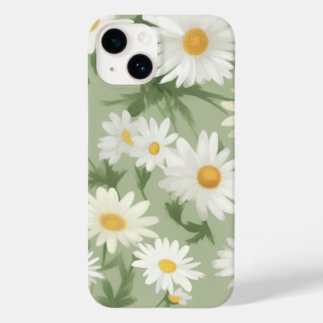 White Daisies on Sage Green Case-Mate iPhone 14 Hülle (Rückseite)