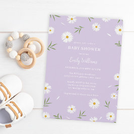 White Daisies Pastel Lila Minimalistische Babydusc Einladung