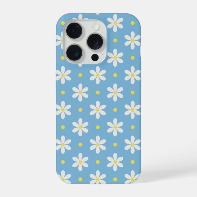 White Daisies Pattern Custom Background iPhone 15 Pro Hülle (Rückseite)