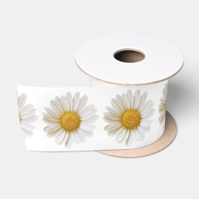 White Daisies Satin Ribbon Satinband (Spule)