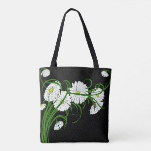 White Daisies über kontrastreiche schwarze Hinter Tasche