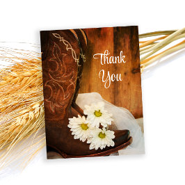 White Daisies und Cowboy Boots Wedding Danke Postkarte