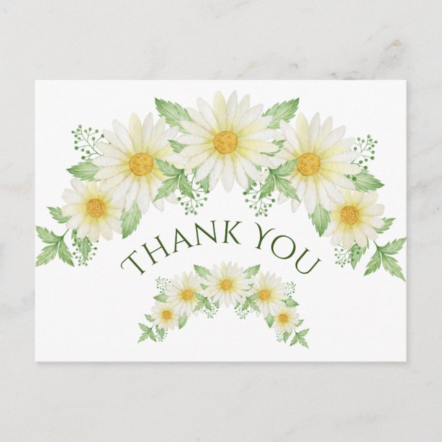 White Daisies Watercolor Budget Vielen Dank Postkarte (Vorderseite)