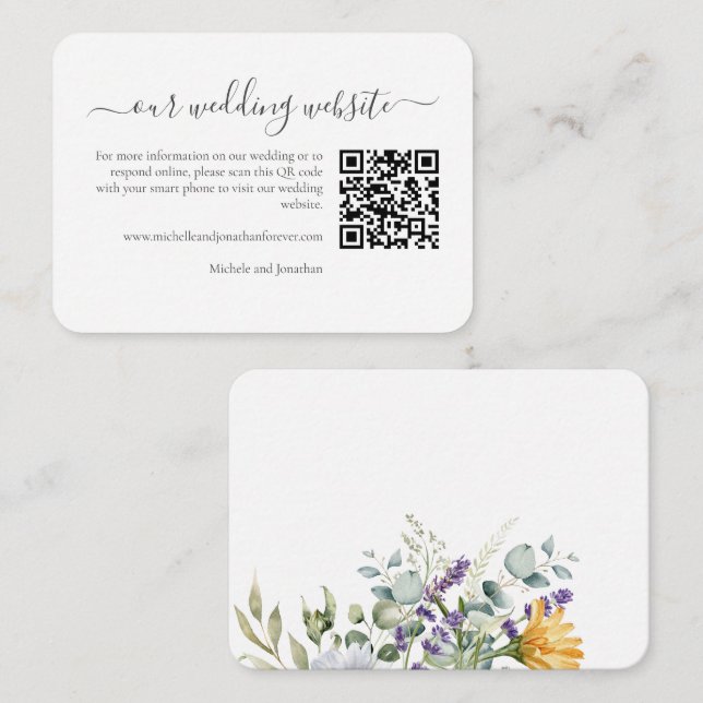 White Daisies Wedding RSVP Details QR Code Begleitkarte (Vorne/Hinten)