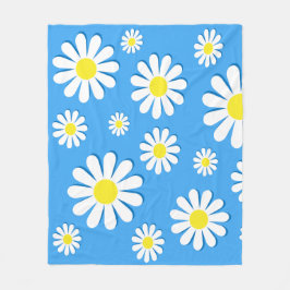White Daisies with a blue background Fleecedecke