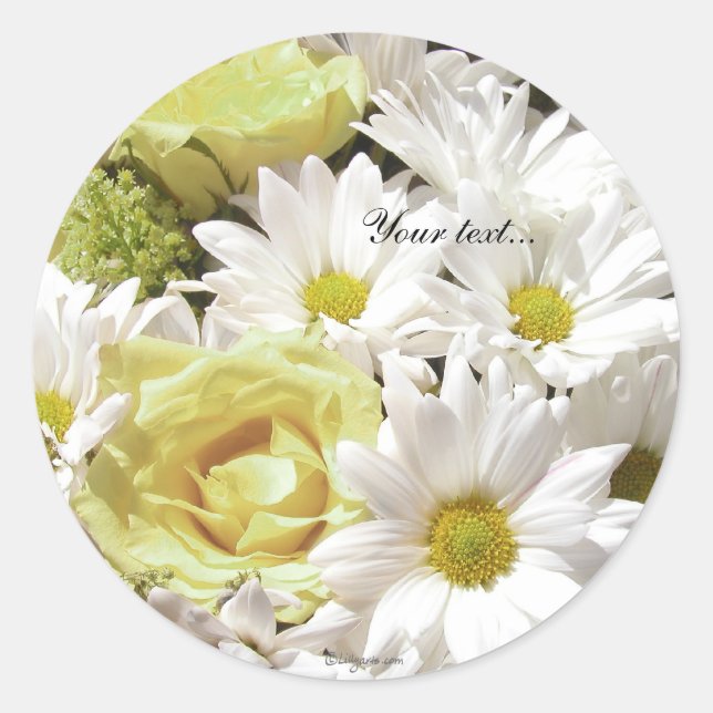 White Daisies Yel Rose Custom Umschlag Aufklebers Runder Aufkleber (Vorderseite)