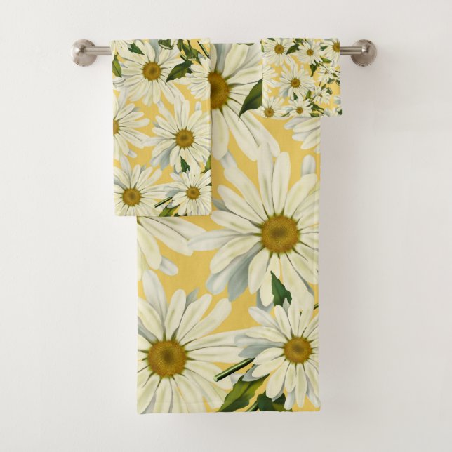 White Daisis Daisy Blume Gelb Helle fröhlich Badhandtuch Set (Insitu)