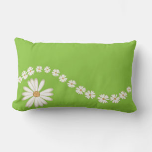 White Daisis on Green Lumbar Throw PIllow Lendenkissen