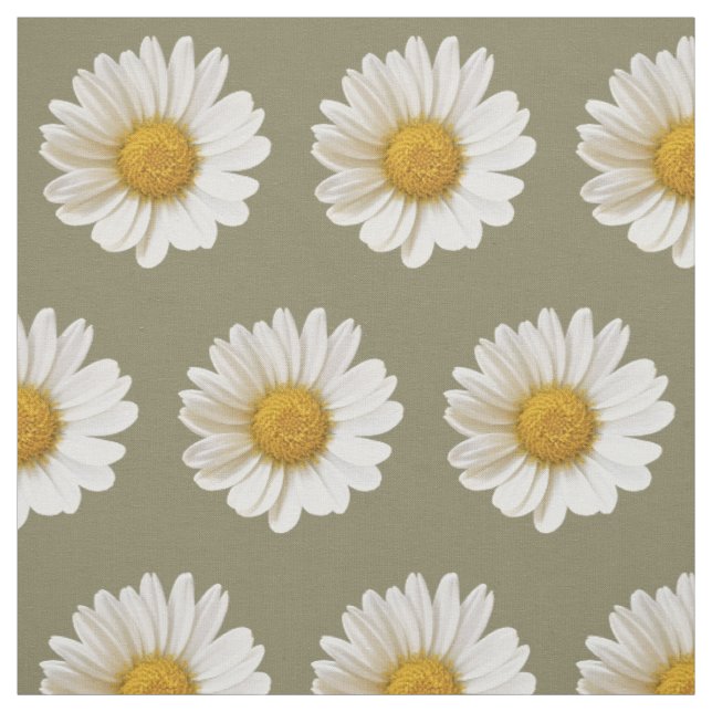 White Daisis on Taupe Background Stoff (Muster)
