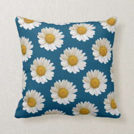 White Daisisis Muster auf Ocean Blue Throw Kissen