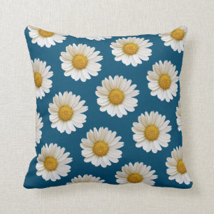 White Daisisis Muster auf Ocean Blue Throw Kissen