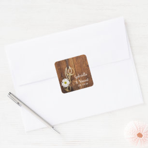 White Daisy and Horse Bit Country Western Hochzeit Quadratischer Aufkleber