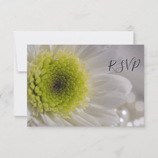 White Daisy and Pearls Wedding RSVP Replik Card Karte (Vorderseite)