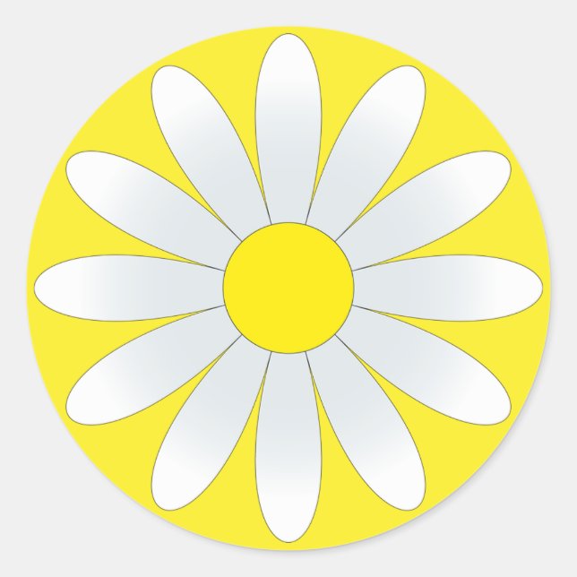 White Daisy auf dem gelben, klassischen Rundsticke Runder Aufkleber (Vorderseite)
