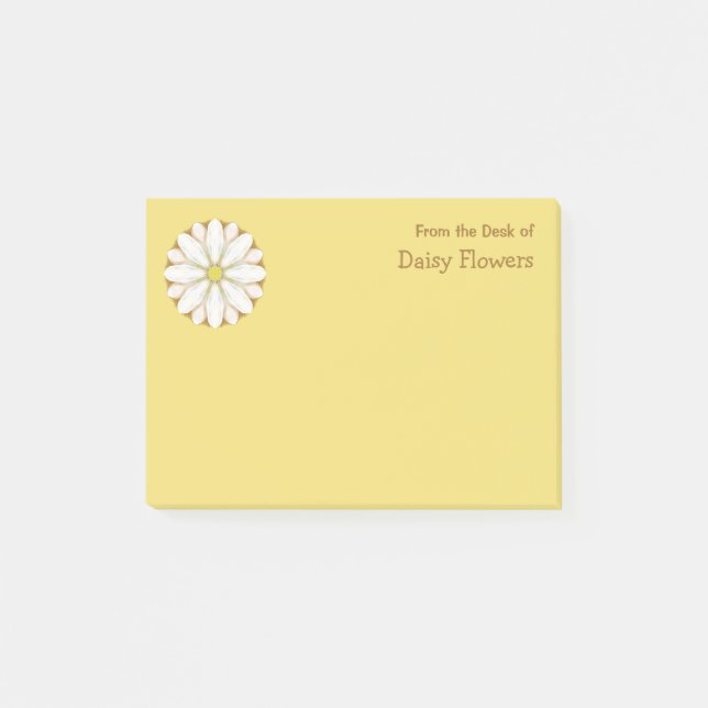 White Daisy auf Golden Yellow Personalisiert Name Post-it Klebezettel (Vorderseite)