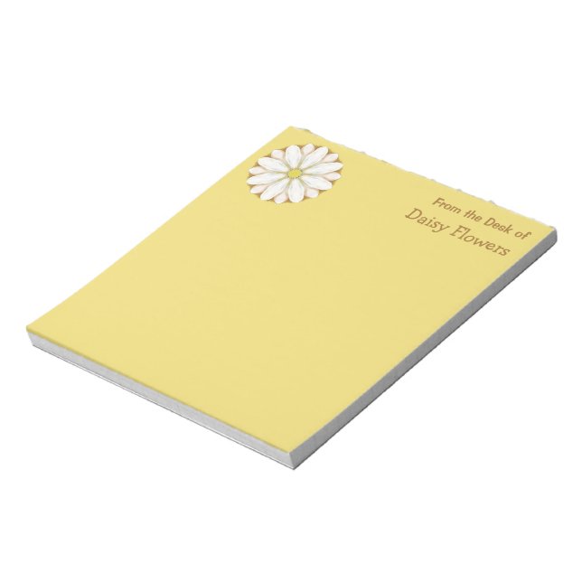 White Daisy auf Golden Yellow Personalisiert Notizblock (Rotiert)