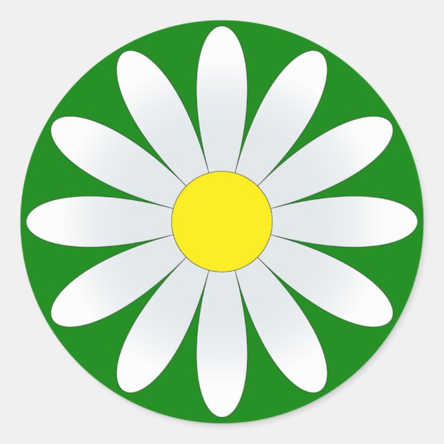 White Daisy auf Green Classic Round Aufkleber (Vorderseite)