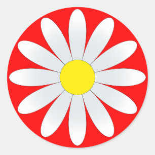 White Daisy auf Red Classic Round Aufkleber